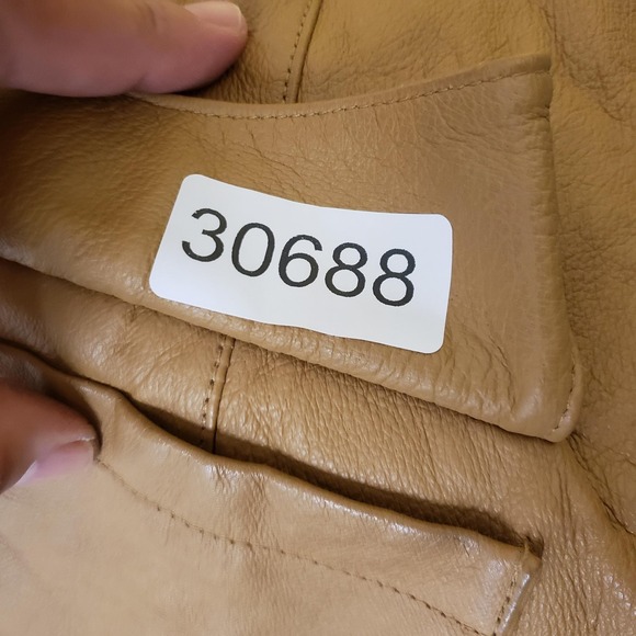 VINTAGE Fitzwright Jacket Womens Large Tan Leather Hooded Faux Fur Parka Coat - Picture 14 of 14